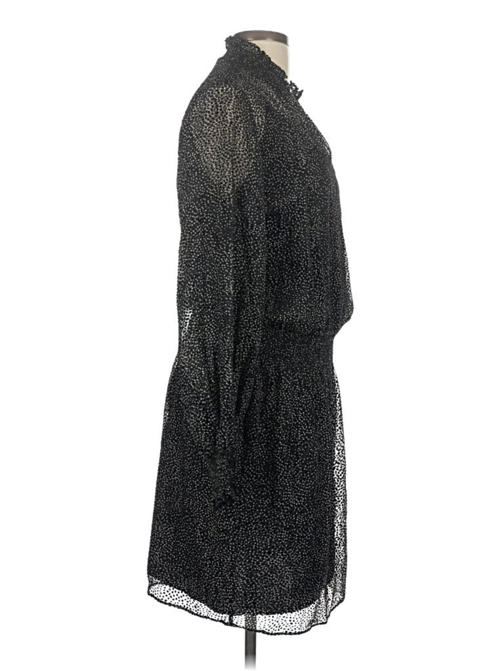 WHBM Polka Dot Blouson Dress Large Black White Sheer Mesh Mini Cocktail Casual - Picture 4 of 9